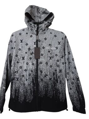 Louis Vuitton Gray and Black Monogram Hooded Zip-Up Jacket